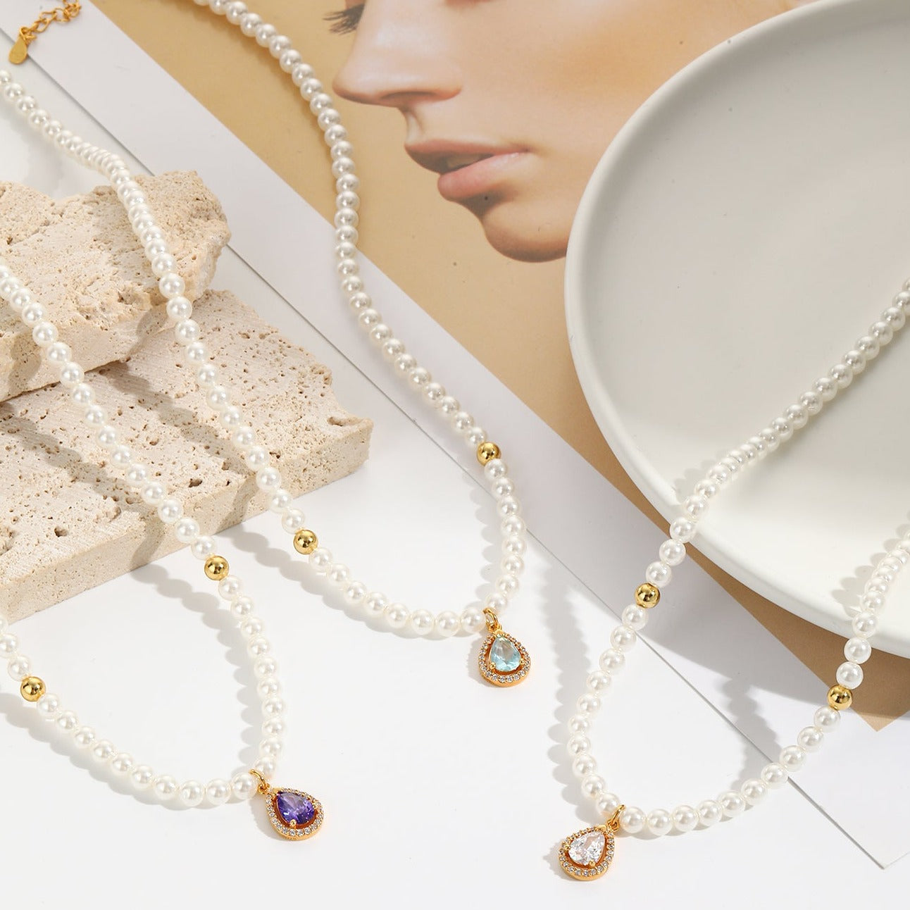 Freshwater Pearl, Aquamarine & Diamond 14K White Gold Necklace